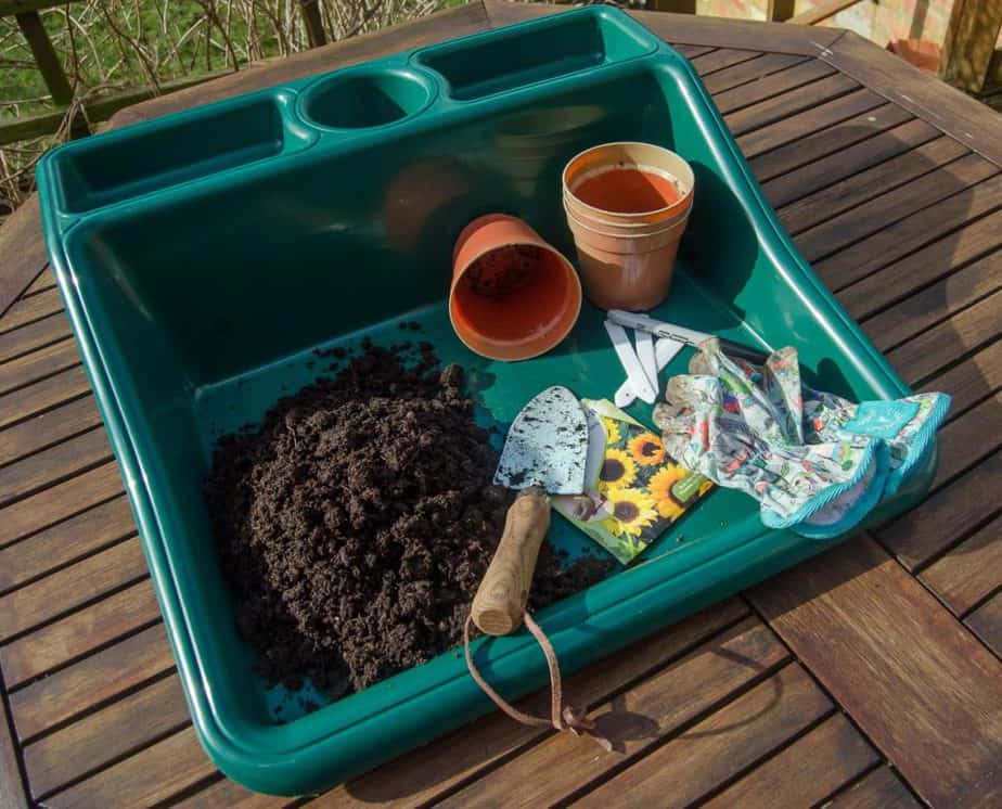 Supplies for Planting Seeds in a greenhouse